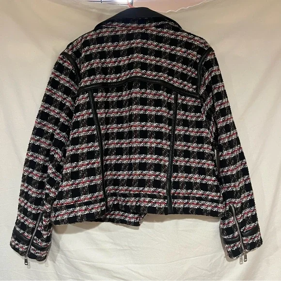 Zara Black/Red Tweed/Textured Moto Jacket - Picture 2 of 12